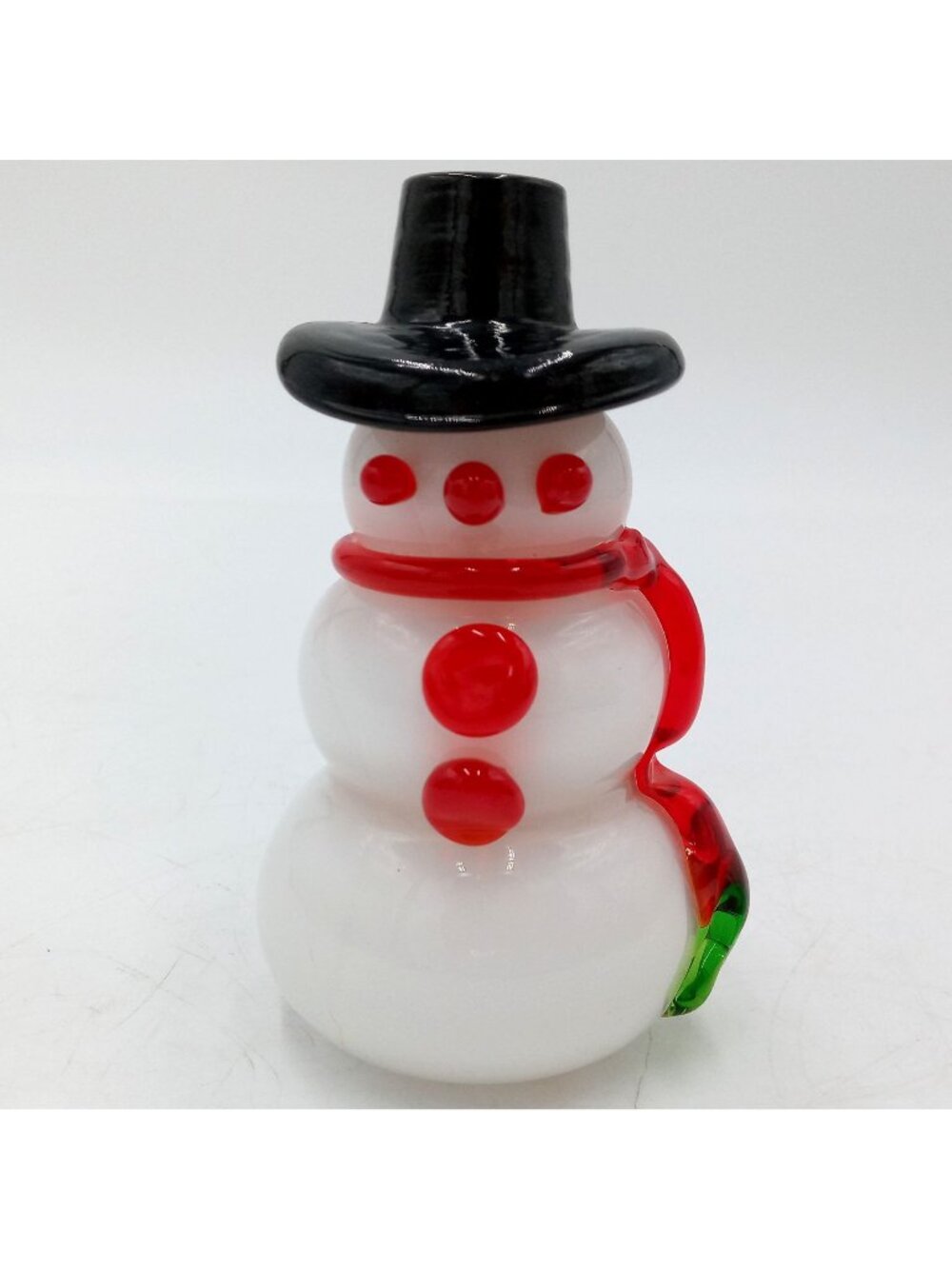 Glass Art Snowman Vintage Top Hat Red Green Scarf Christmas Decoration